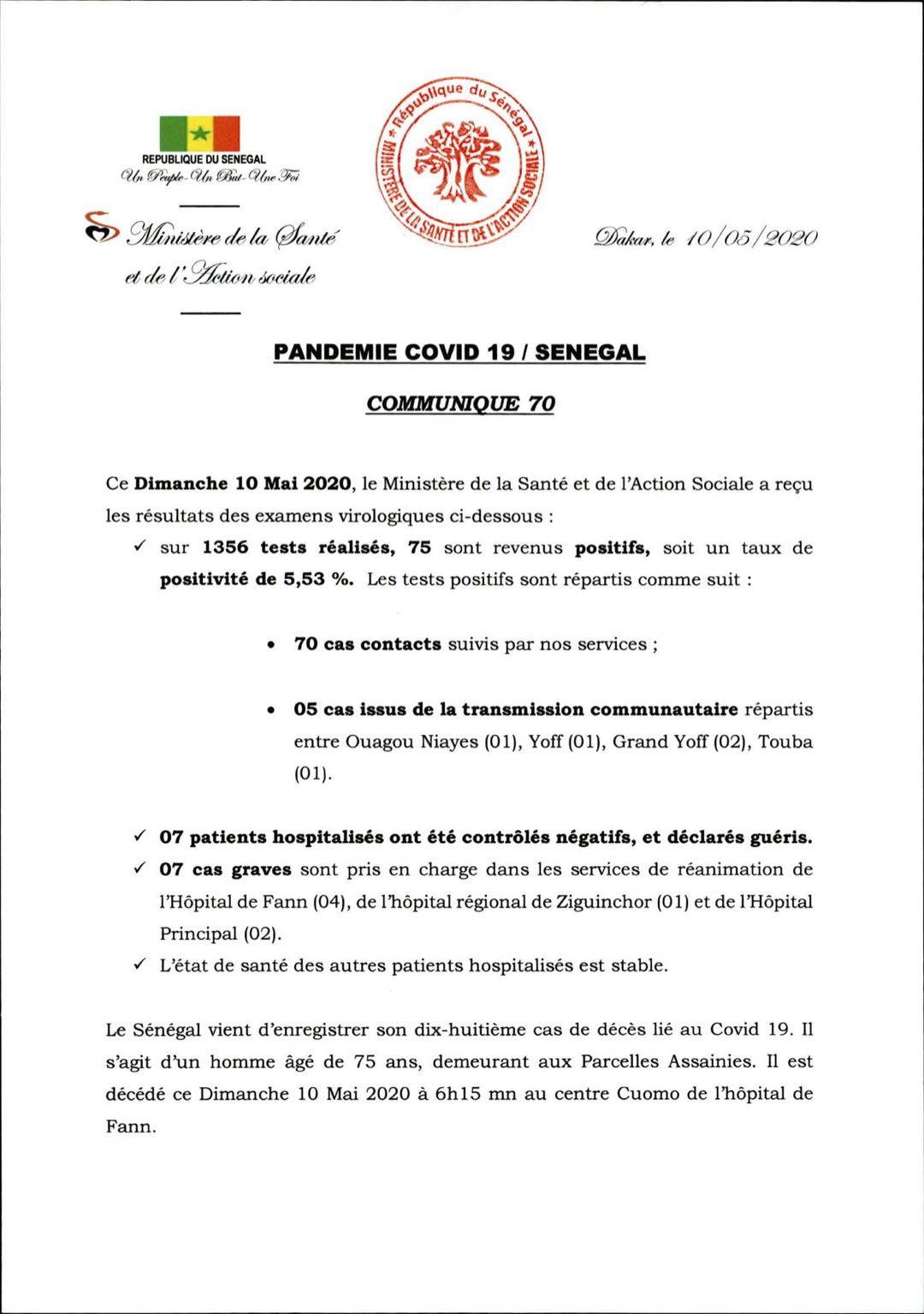 央视塞内加尔新增75例新冠肺炎确诊病例 累计确诊1709例