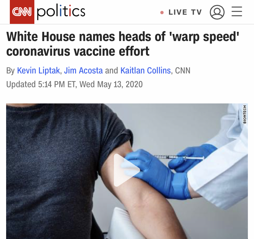 △CNN：白宫任命“曲速行动”计划领导以加速疫苗研发过程