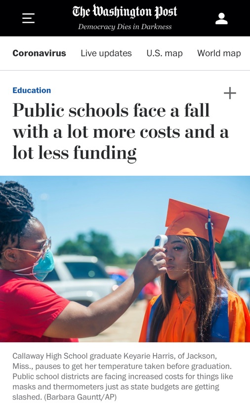 △《华盛顿邮报》报道，因财政资金短缺，公立学校再开学成难题
