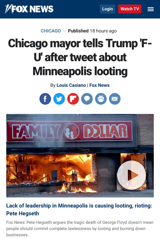 △福克斯新闻报道，芝加哥市长直指特朗普点燃种族歧视