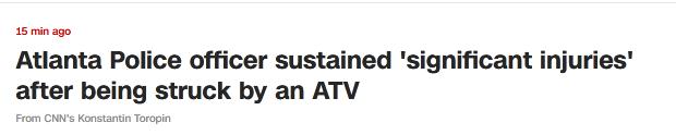 环球网亚特兰大警方：有警员被撞成重伤！