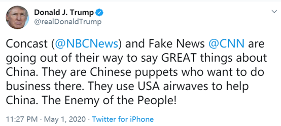  △特朗普5月1日推文