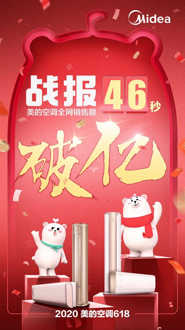 京东618战报美的空调46秒破亿