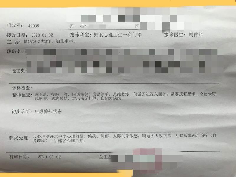 抑郁症报告单2020年图片