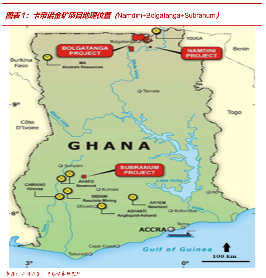 卡帝诺核心资产为加纳的三个黄金项目.