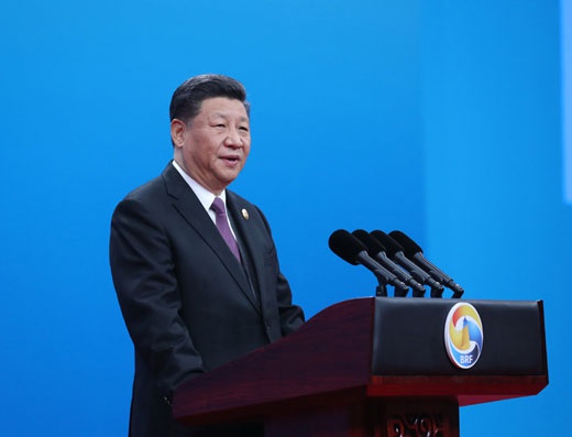 2019年4月26日，国家主席习近平在北京出席第二届“一带一路”国际合作高峰论坛开幕式，并发表题为《齐心开创共建“一带一路”美好未来》的主旨演讲。新华社记者 鞠鹏 摄