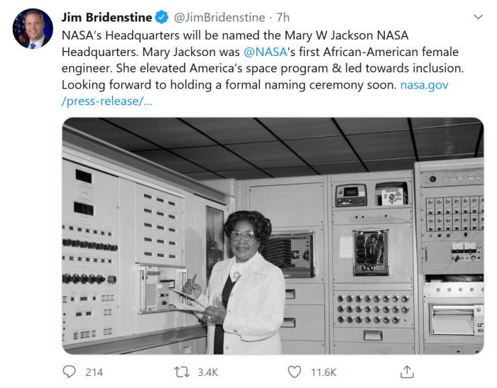 NASA宣布以《隐藏人物》原型人物Mary W. Jackson命名总部|NASA|隐藏人物_新浪科技_新浪网