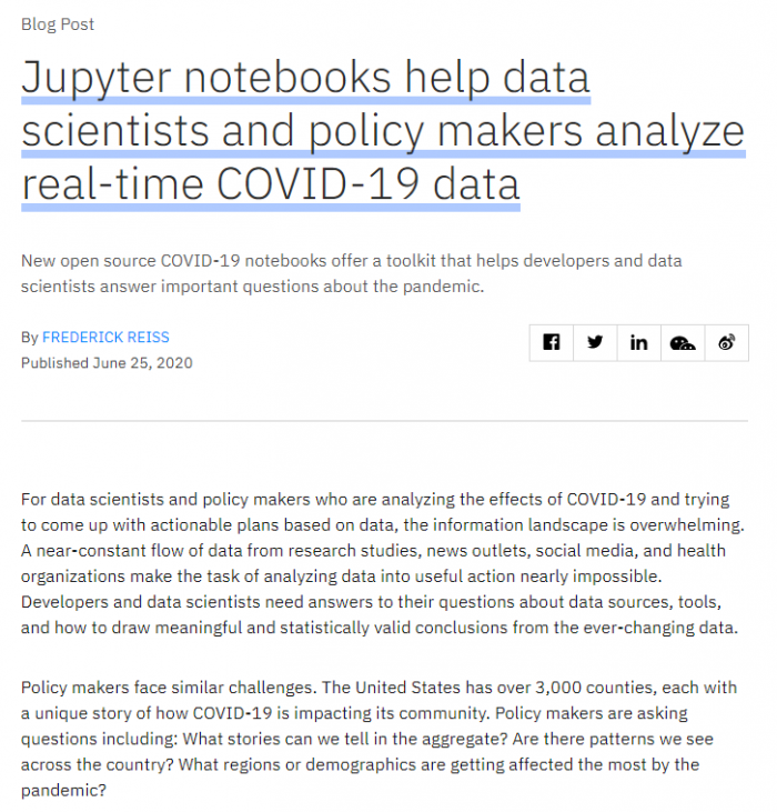 IBM推出开源工具助力COVID-19数据分析 1 IBM推出开源工具助力COVID-19数据分析