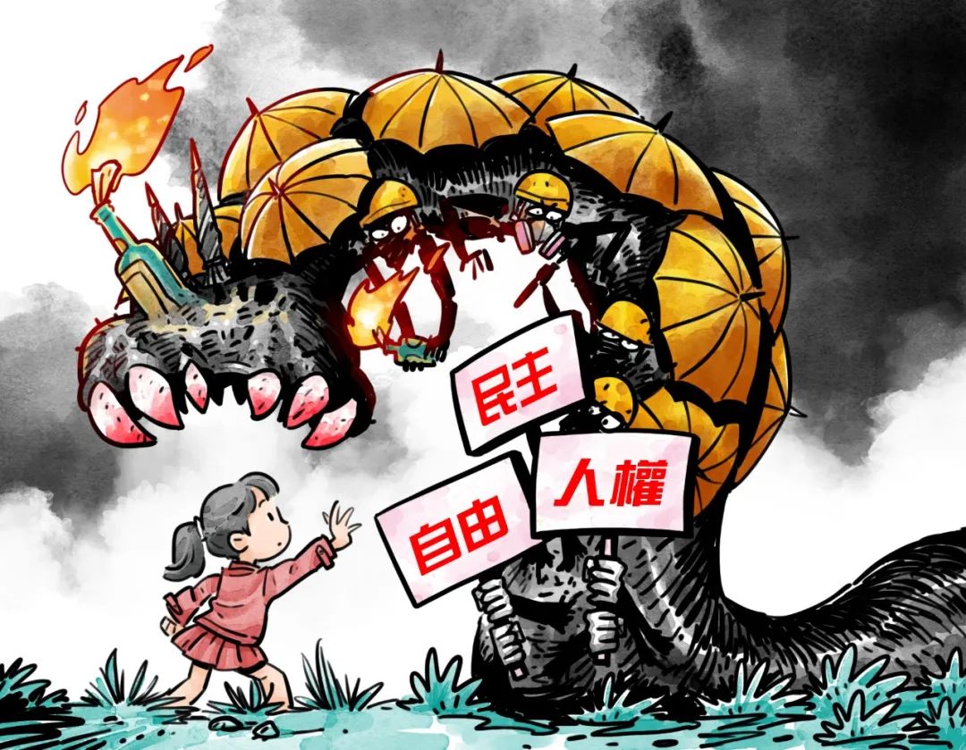 for "freedom" and "democracy",讽刺的是,他们还喊着"民主","自由"