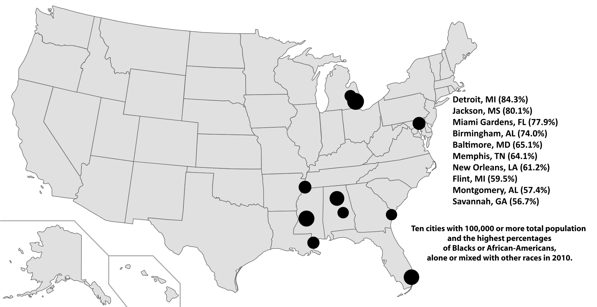 非裔美国人比例最高的城市（图/维基百科）