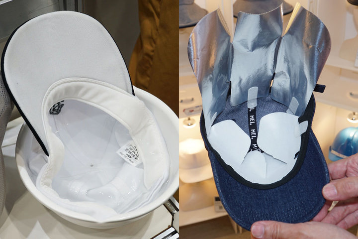 ▲ 使用了吸水纤维的 TEIJIN 帽子，或是靠隔热材料才反射热量。图片来自：impress