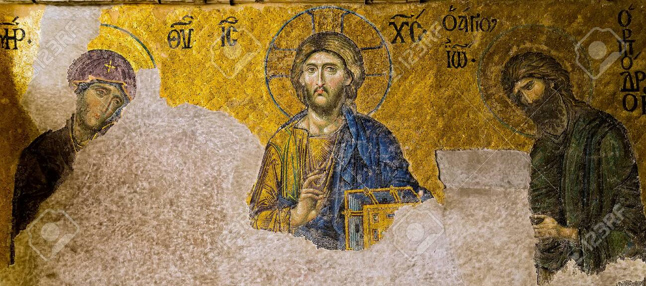 "三圣像马赛克",画像中ic和xc的字母正是希腊语中"耶稣基督"的缩写.