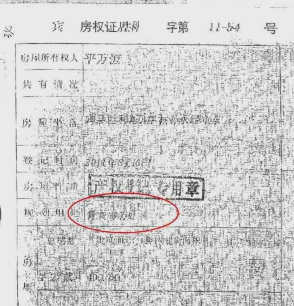 抵押房产的产权证显示,规划用途为骨灰寄存处.受访者供图