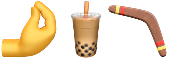  全新emoji：捏指手势、珍珠奶茶、回旋镖