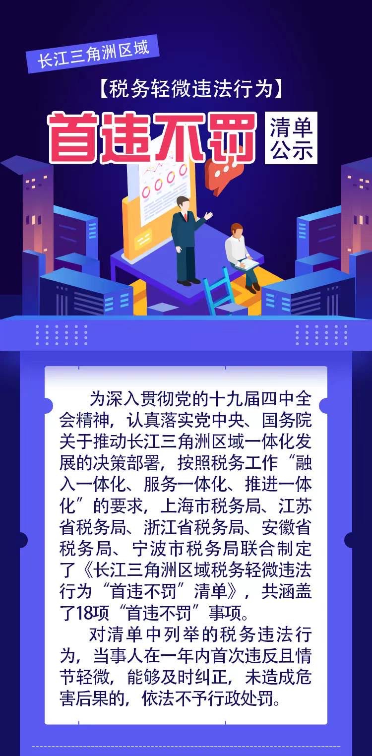 长三角8月1日起执行统一的税务轻微违法“首违不罚”清单