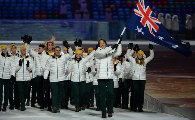  2014年冬奥会开幕式上，普林曾担任澳大利亚代表团的旗手。（图源：Getty）