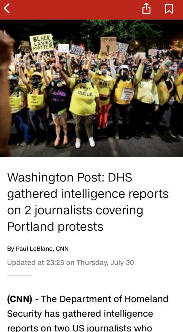 △CNN称，美国国土安全部收集两名报道波特兰抗议事件的记者信息