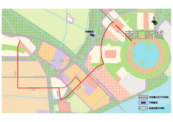 新片区中运量T1线线路走向及设站方案图。