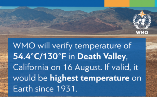 美国死亡谷有记录以来第三高的温度出现