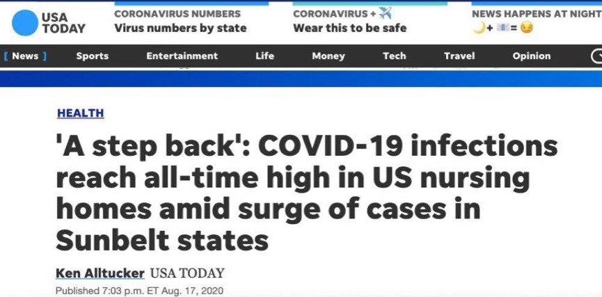 美国疗养机构病例回升 专家：疗养院缺乏充分病毒检测是一步倒退