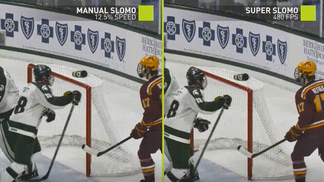 ▲MANUAL SLOMO（手动慢动作）与SUPER SLOMO（超级慢动作）对比