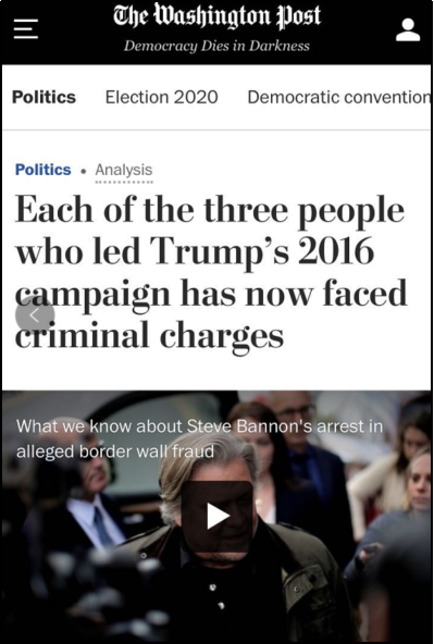 △《纽约时报》报道，截至班农被捕，特朗普身边已有至少七名助手被指控犯有联邦罪行