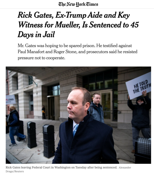  △《纽约时报》报道，美国哥伦比亚特区地方法院法官说，盖茨的罪行“实在太重了”