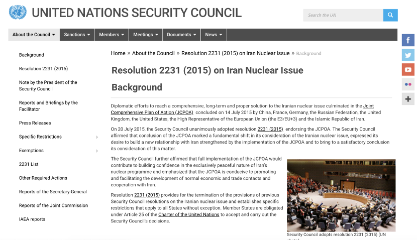 △联合国安理会第2231号决议内容截图 图片来源：联合国官网