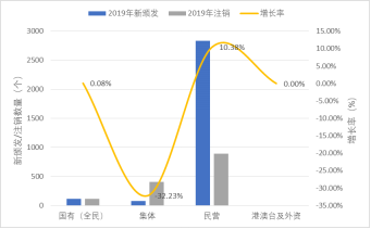 图10 2019年不同经济性质持证承装（修、试）电力设施企业增长情况