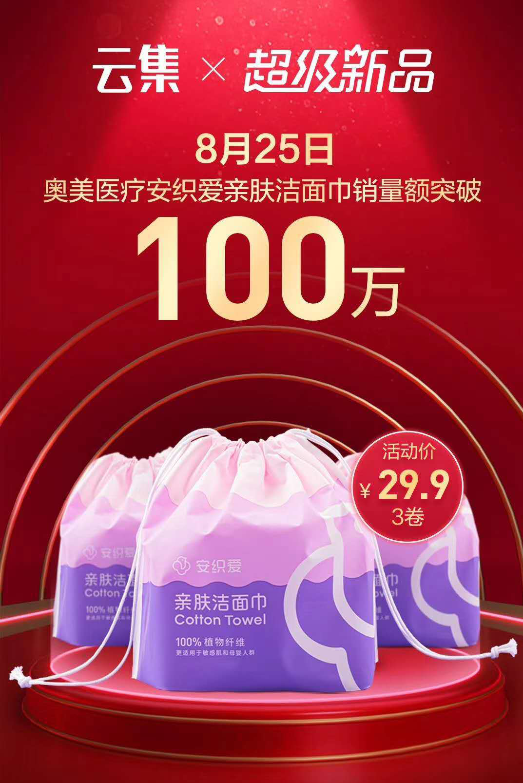 云集携手奥美医疗推出安织爱洁面巾单日销售超100万元