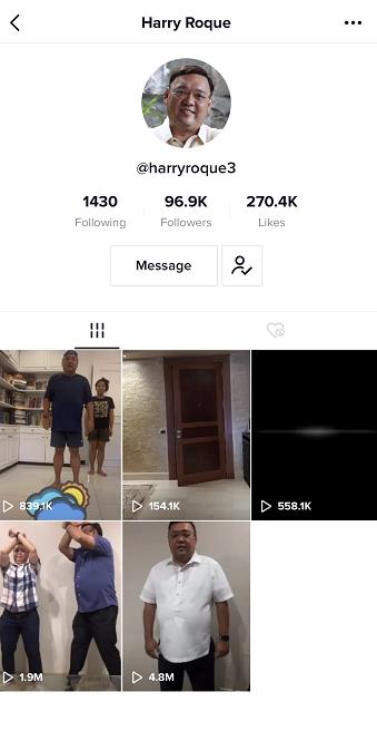△菲律宾总统发言人哈里·洛克的Tik Tok主页