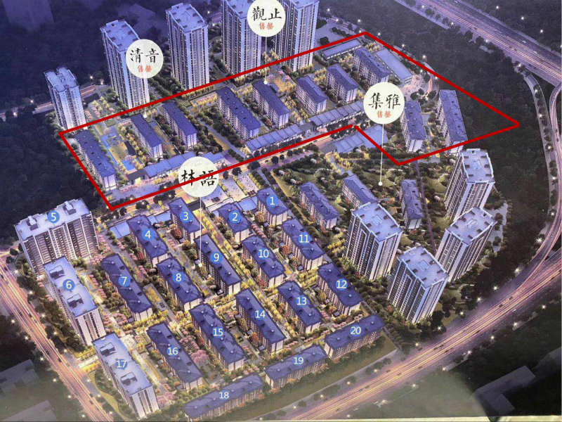 东悦府项目整体分布图，红框内为返工重建的10栋洋房。来源：受访者供图