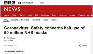 价值1.5亿英镑口罩均出现安全问题？英政府叫停5千万只医用口罩