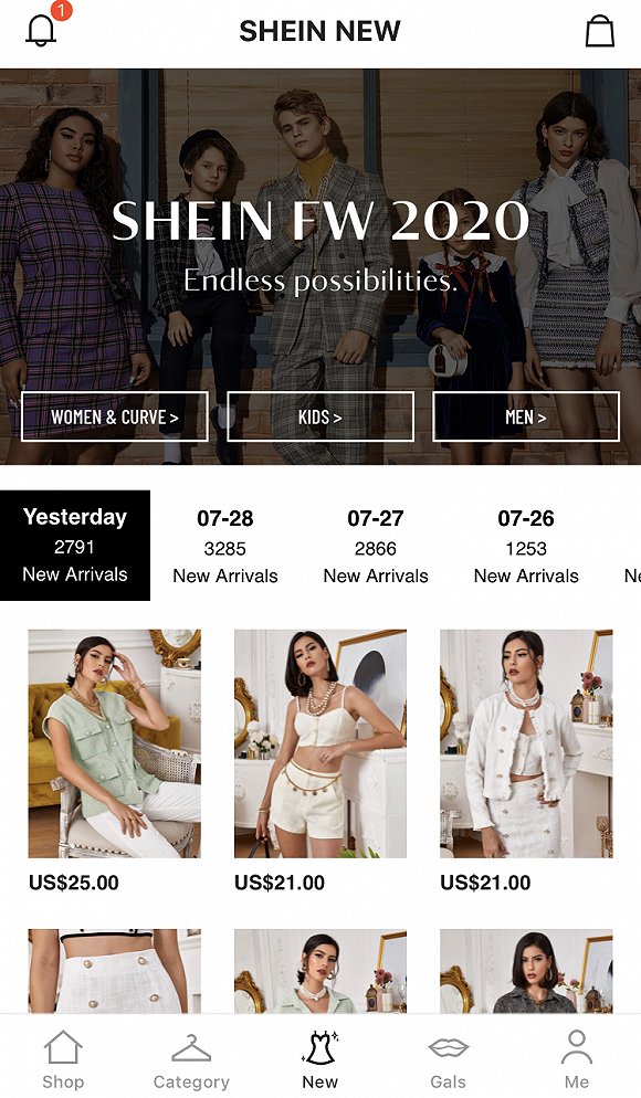 SHEIN APP。图片来源:SHEIN APP界面截图