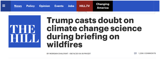 （《国会山报》：特朗普在关于山火的简报会中对气候变化的科学提出质疑）