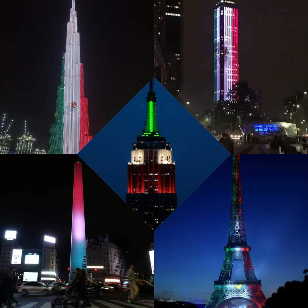 墨西哥庆祝独立210周年 世界多个高塔亮起"绿白红"|墨西哥|纽约_新浪新闻