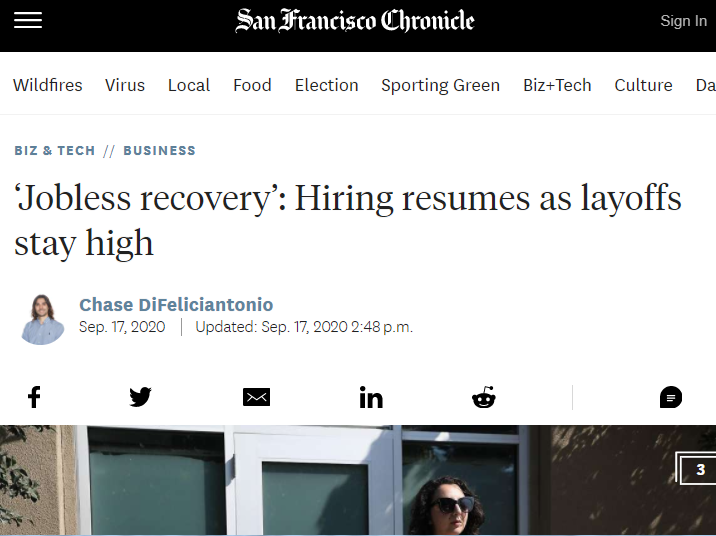 《旧金山纪事报》称，尽管美国招聘活动回暖，但裁员人数居高不下