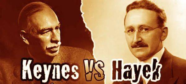 哈耶克跟凯恩斯之间有著名的争论，可以看作是古典经济学家萨伊和马尔萨斯之间争论的延续。图片来源：Center for Individualism