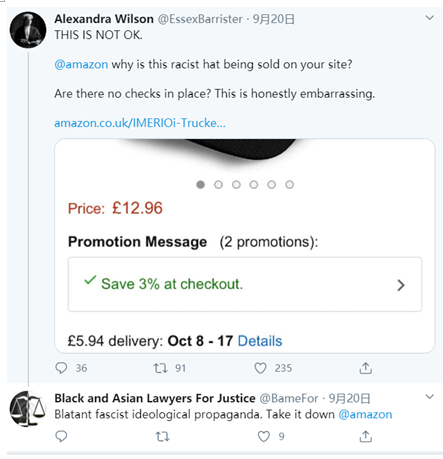 “黑人命不重要”？亚马逊销售印有种族主义字样棒球帽引发批评