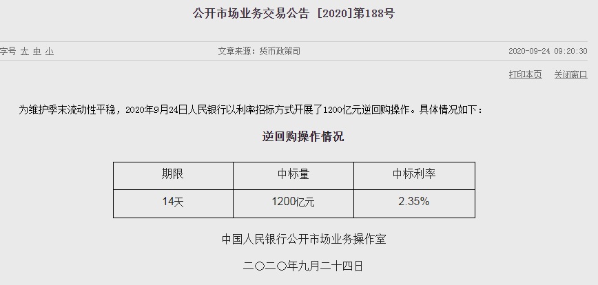 央行开展1200亿元逆回购 机构：流动性紧平衡贯穿下半年