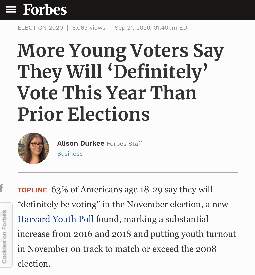 △《福布斯》称，更多的年轻选民将在今年投票