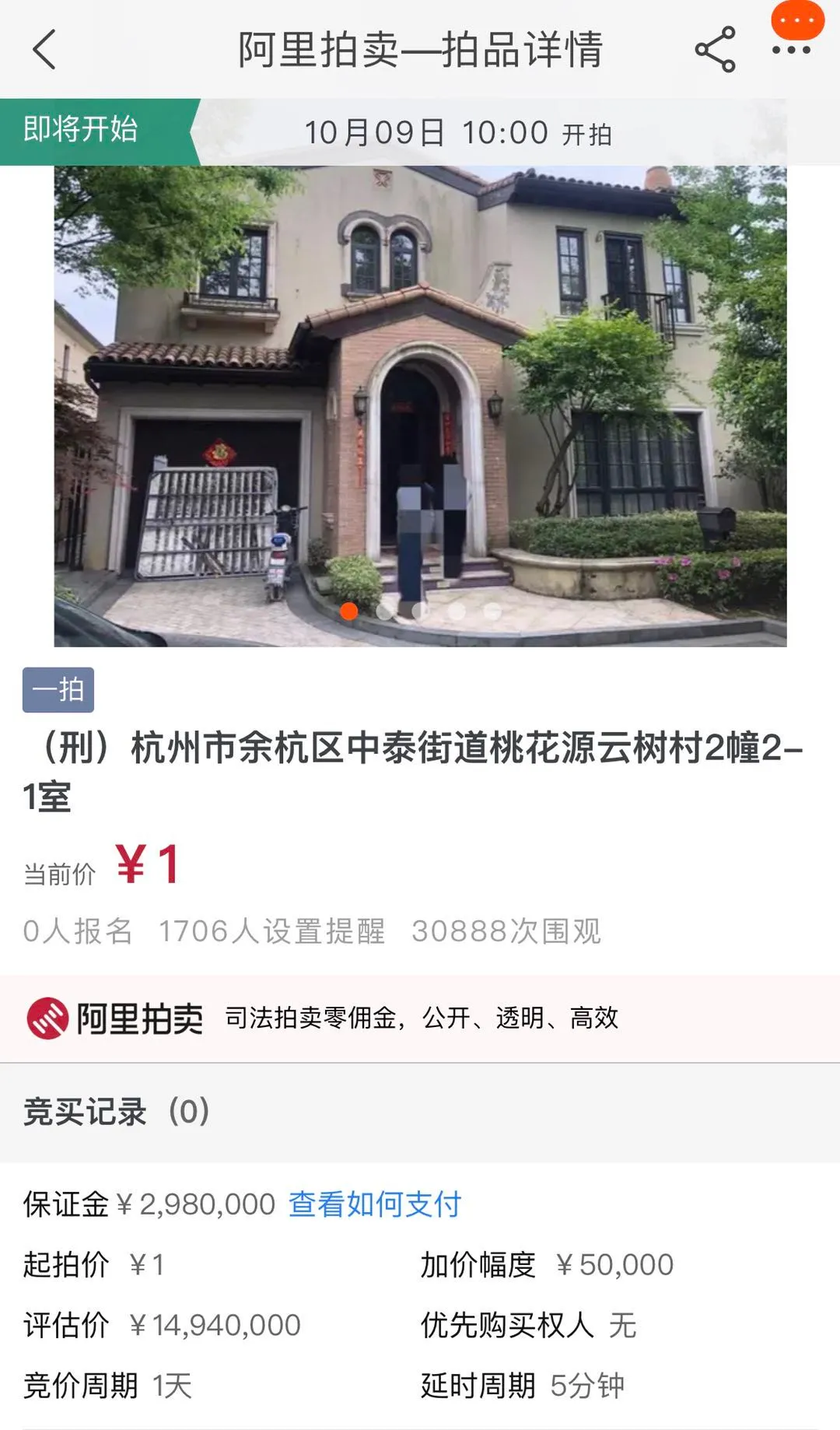 价值1500万的别墅如今起拍价仅1元 房主曾是当地一霸
