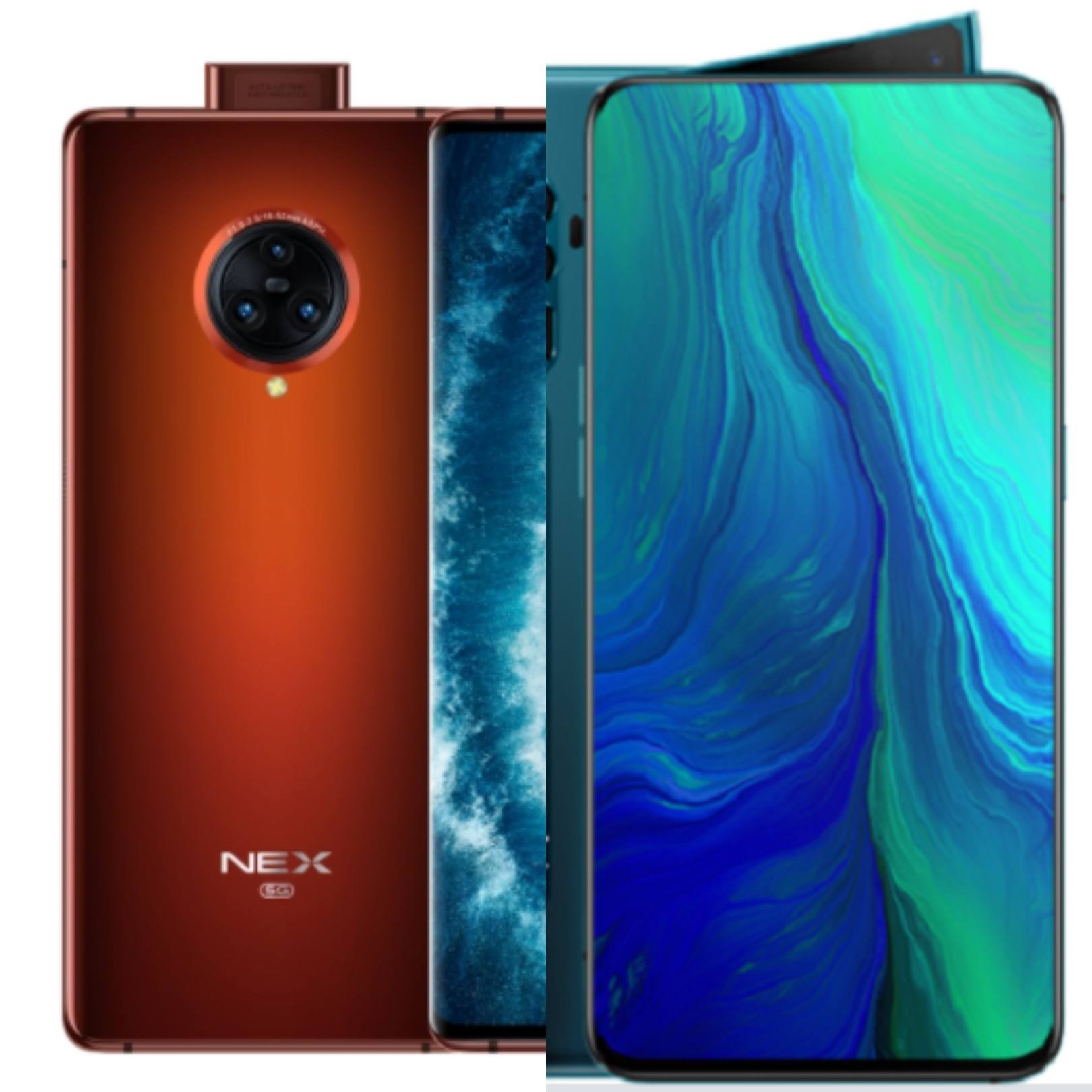 oppo(右),vivo的升降式摄像头采用了不同的设计,最终都是全面屏呈现