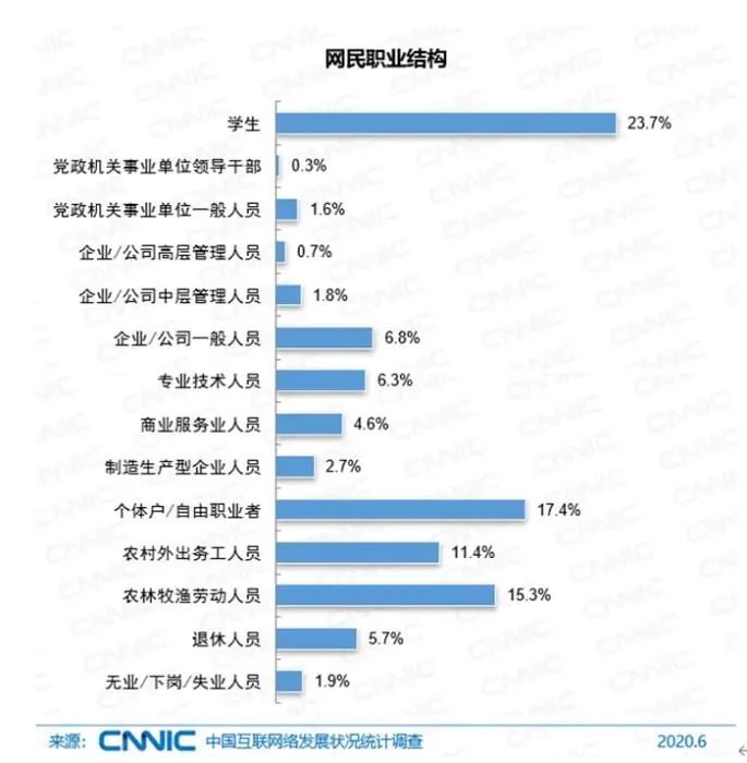 网民职业结构。图片来源：CNNIC发布的报告截图