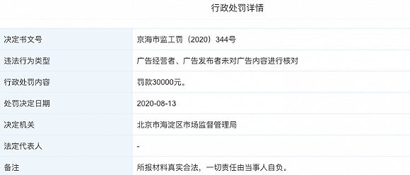 搜狗被行政处罚3万元:未对广告内容进行核对