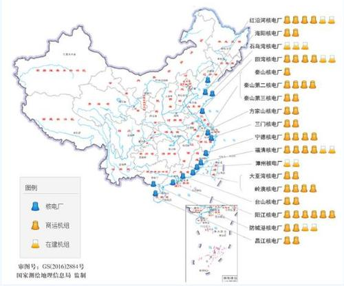 中国核电站分布图(图源:国家测绘地理信息局)