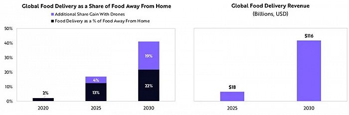 ▲全球无人机外卖营收