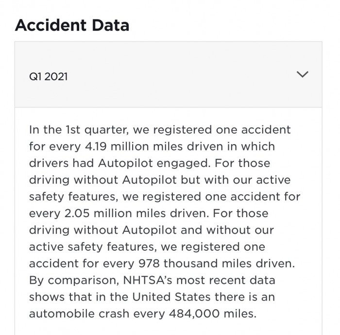 特斯拉一季度安全报告：Autopilot事故率是美国平均值1/9