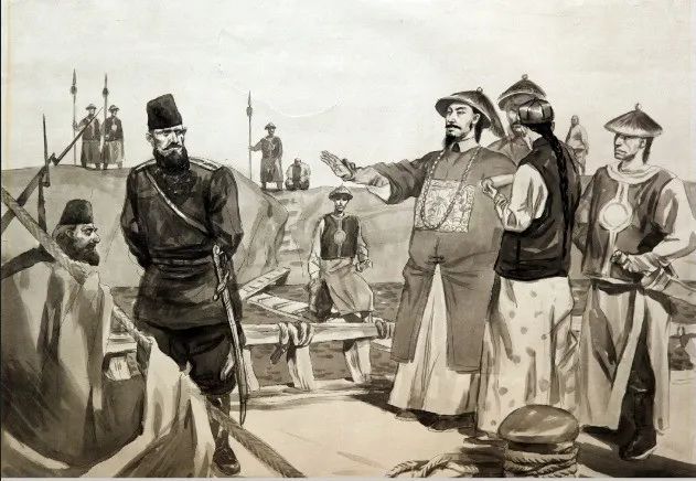 登船奉旨阻止穆拉维约夫船队图   第二单元 俄国武力逼签《瑷珲条约》