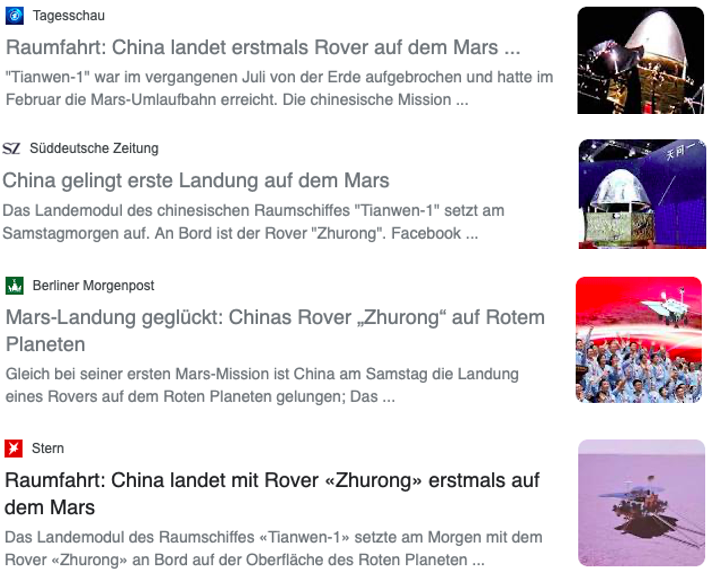 △德国主流媒体纷纷报道中国首次火星探测任务天问一号探测器成功着陆火星